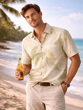 Tommy Bahama 100% Silk Tropical Leaf Button-Down Shirt – Size Medium